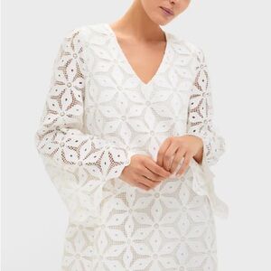 Tuckernuck White Long-Sleeve Eyelet V-Neck Dress